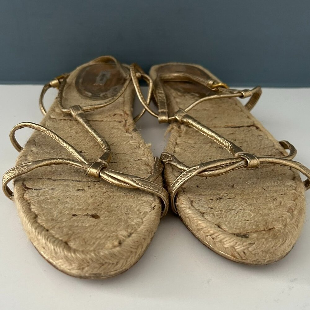 Miu Miu Flat Espadrilles Slingback with Golden Leather Straps – Size 8.5